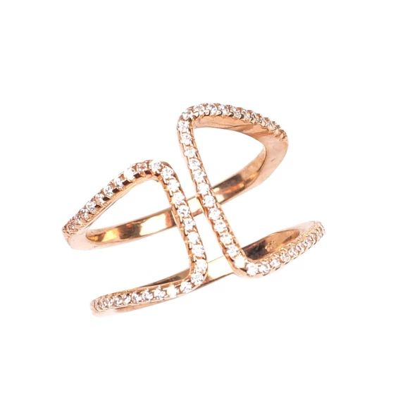 925 Ayar Gümüş Köşeli Çift D Tasarım Yüzük - Resim 7