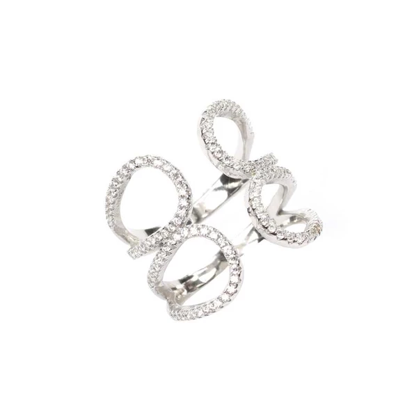 925 Ayar Gümüş Çift Damla Yaprak Tasarım Yüzük - Resim 4