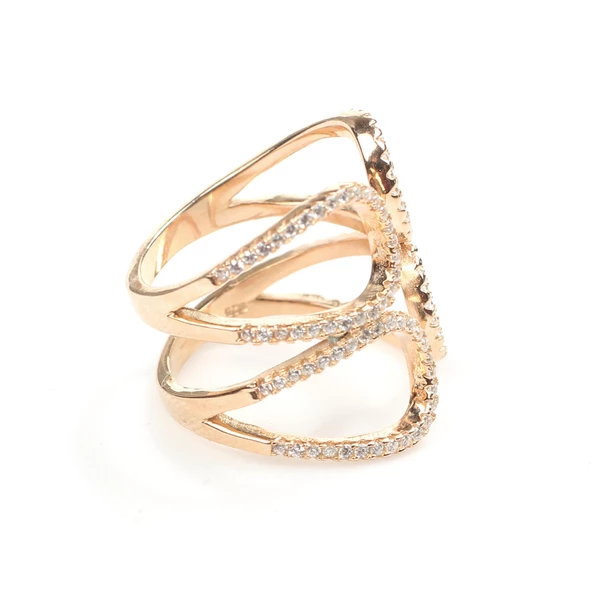 925 Ayar Gümüş Çift Damla Yaprak Tasarım Yüzük - Resim 6