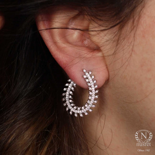 925 Ayar Gümüş Pırlanta Montür Akasya Yaprağı Küpe ürün görseli 1