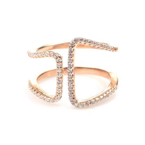 925 Ayar Gümüş Köşeli Çift D Tasarım Yüzük - Resim 5