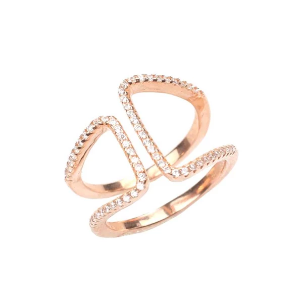 925 Ayar Gümüş Köşeli Çift D Tasarım Yüzük - Resim 2