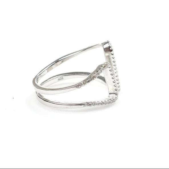 925 Ayar Gümüş Köşeli Çift D Tasarım Yüzük - Resim 9