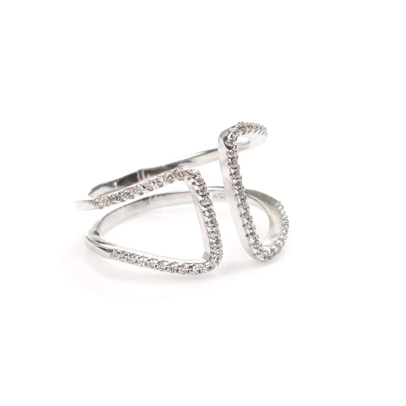 925 Ayar Gümüş Köşeli Çift D Tasarım Yüzük - Resim 8