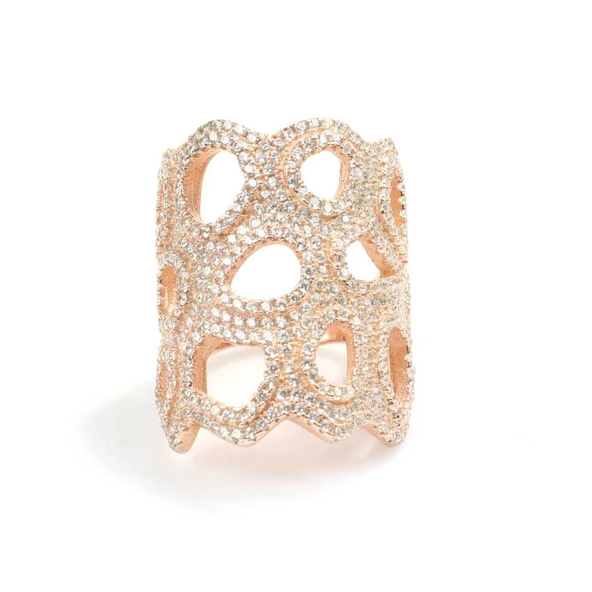 925 Ayar Gümüş Asimetrik Delik Taşlı Yüzük - Resim 5