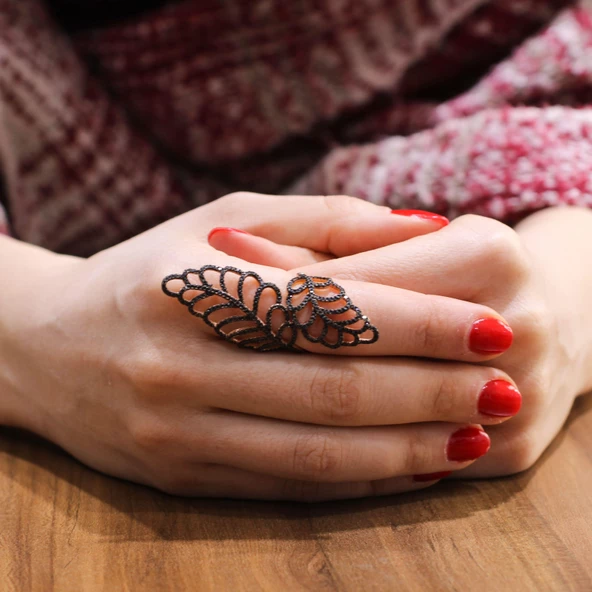 925 Ayar Gümüş Çift Yapraklı Tasarım Yüzük ürün görseli 1