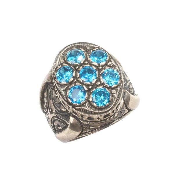 925 Ayar Gümüş Oval Mavi Zirkon Taşlı Erkek Yüzük ürün görseli 1