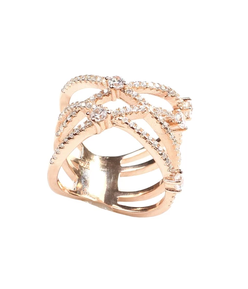 925 Ayar Gümüş Beyaz Zirkon Taşlı X Model Yüzük - Resim 4