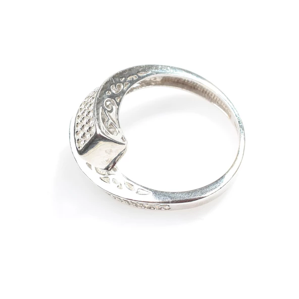 925 Ayar Gümüş Kare Model Taşlı Yüzük - Resim 5