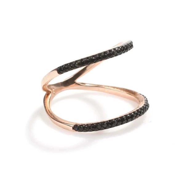 925 Ayar Gümüş Rose Renkli Siyah Taşlı  Yüzük - Resim 4