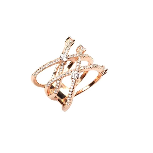 925 Ayar Gümüş Beyaz Zirkon Taşlı X Model Yüzük - Resim 3