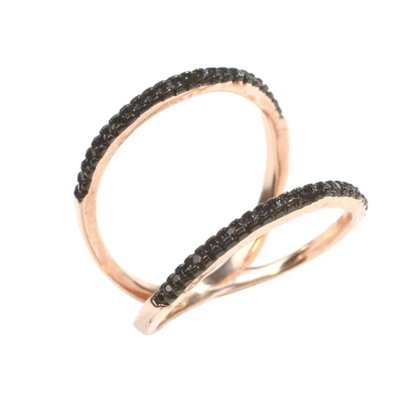 925 Ayar Gümüş Rose Renkli Siyah Taşlı  Yüzük ürün görseli 1