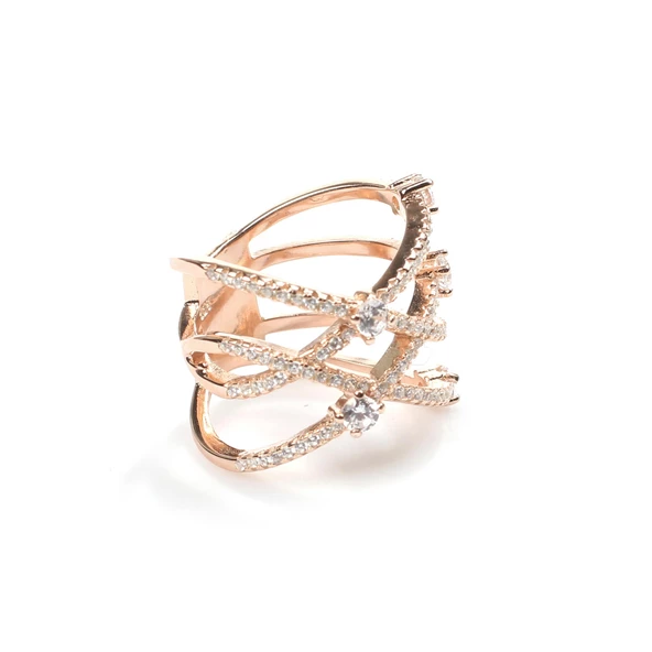 925 Ayar Gümüş Beyaz Zirkon Taşlı X Model Yüzük - Resim 5