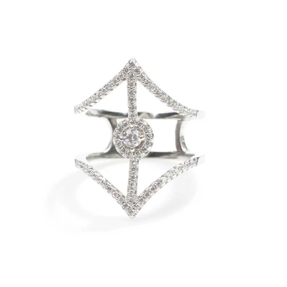 925 Ayar Gümüş Beyaz Renk Beyaz Zirkon Taşlı Tasarım Yüzük - Resim 3