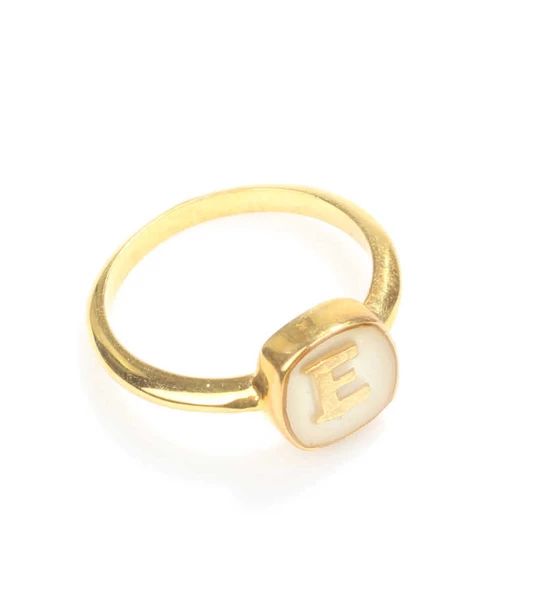 925 Ayar Gümüş Beyaz Mineli Harfli Yüzük - Resim 3