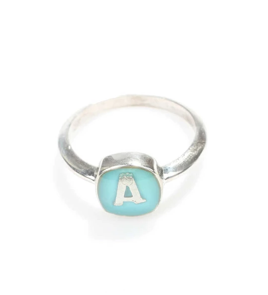 925 Ayar Gümüş Turkuaz Mineli Harfli Yüzük - Resim 3