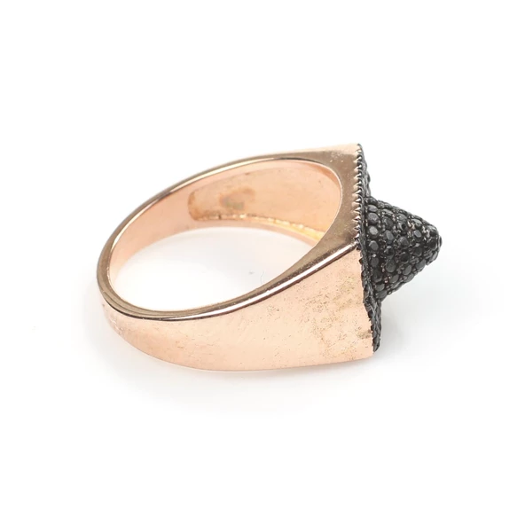 925 Ayar Gümüş Siyah Taşlı Şapka Tasarım Yüzük - Resim 6