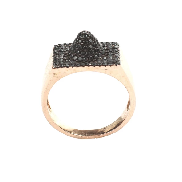 925 Ayar Gümüş Siyah Taşlı Şapka Tasarım Yüzük - Resim 5