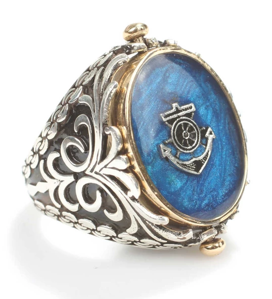 925 Ayar Gümüş Güneş & Deniz Çapası Dönen Erkek Yüzük ürün görseli 1