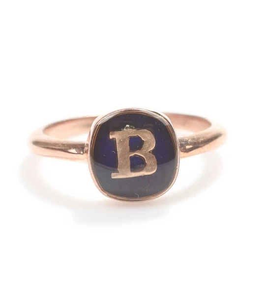925 Ayar Gümüş Lacivert Mineli Harfli Yüzük - Resim 2
