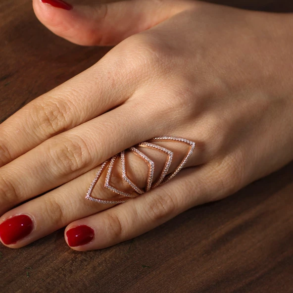 925 Ayar Gümüş Sivri Dilimli Model Tasarım Yüzük - Resim 5