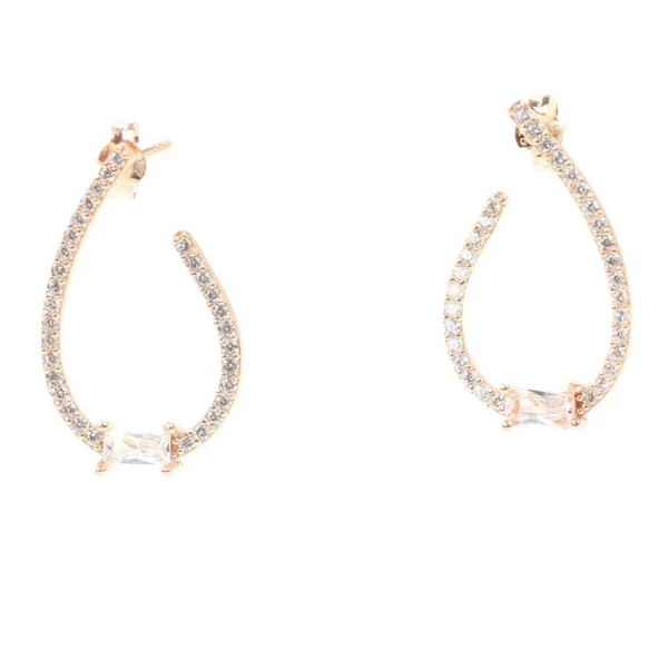 Pırlanta Montür Zarif Gümüş Küpe - Resim 3