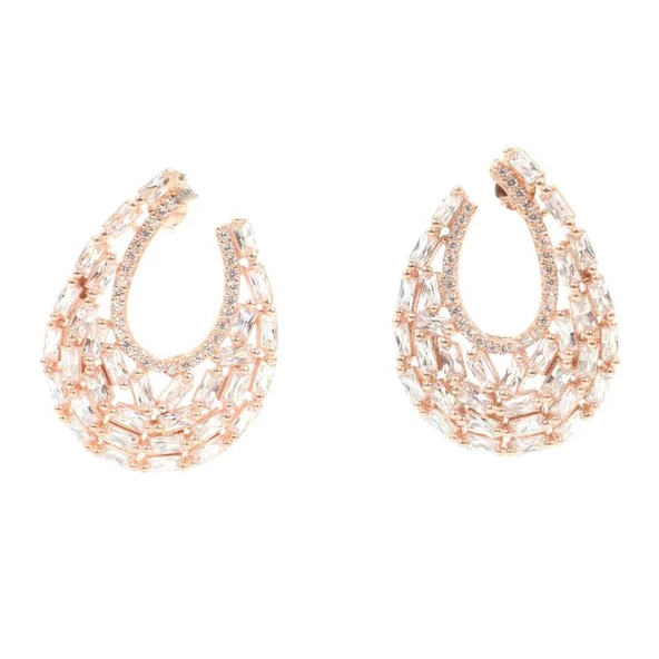 Pırlanta Montür Baget Taş Gümüş Küpe - Resim 4