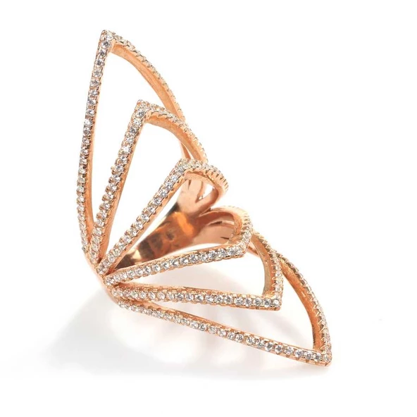 925 Ayar Gümüş Sivri Dilimli Model Tasarım Yüzük - Resim 4