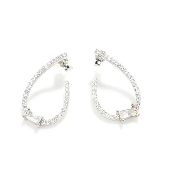 Pırlanta Montür Zarif Gümüş Küpe - Resim 4