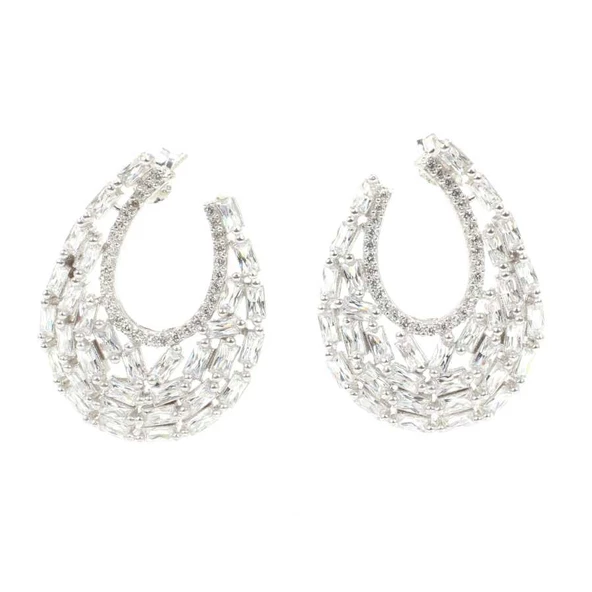 Pırlanta Montür Baget Taş Gümüş Küpe - Resim 3