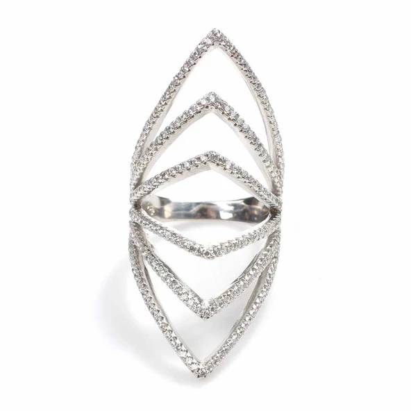 925 Ayar Gümüş Sivri Dilimli Model Tasarım Yüzük - Resim 2