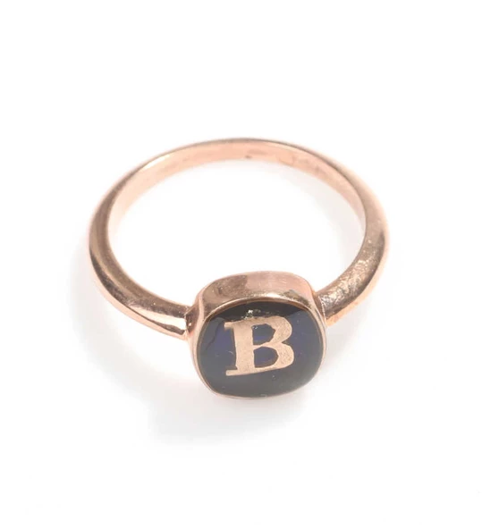 925 Ayar Gümüş Lacivert Mineli Harfli Yüzük - Resim 4