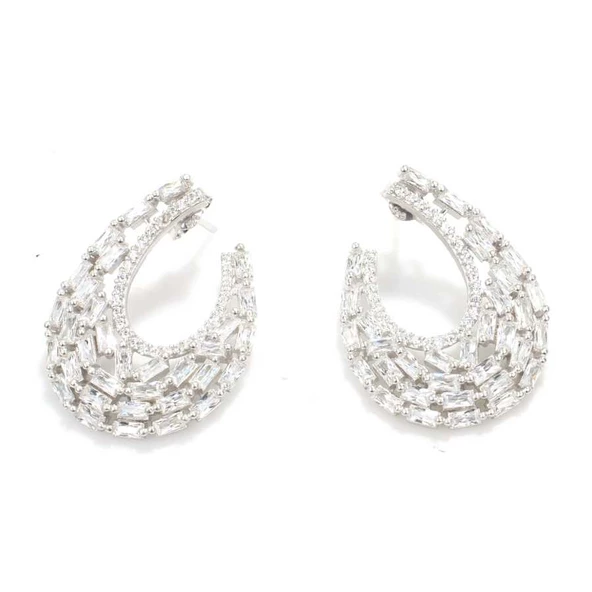 Pırlanta Montür Baget Taş Gümüş Küpe - Resim 2