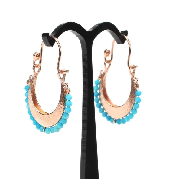 925 Ayar Gümüş Ay Modeli Turkuaz Küpe - Resim 4