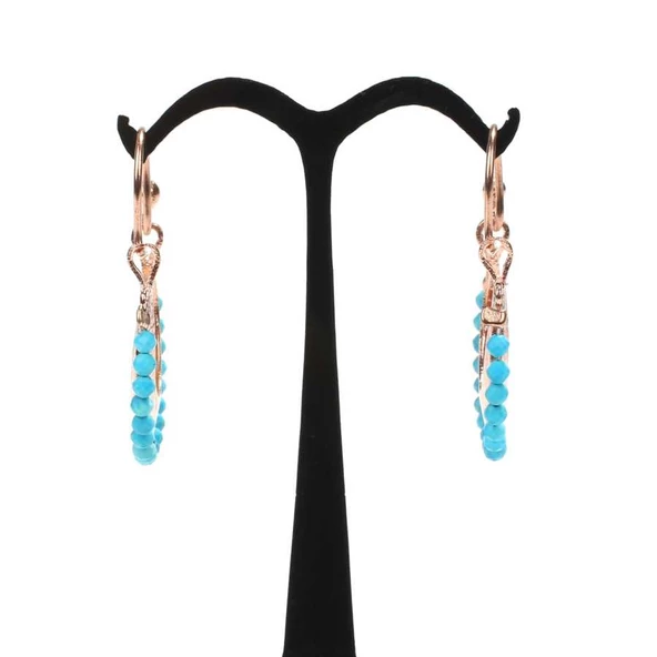 925 Ayar Gümüş Ay Modeli Turkuaz Küpe - Resim 7