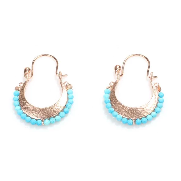 925 Ayar Gümüş Ay Modeli Turkuaz Küpe - Resim 6