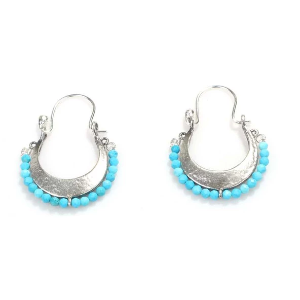 925 Ayar Gümüş Ay Modeli Turkuaz Küpe - Resim 10