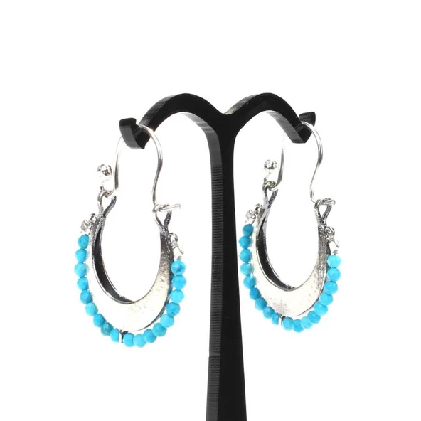 925 Ayar Gümüş Ay Modeli Turkuaz Küpe - Resim 9