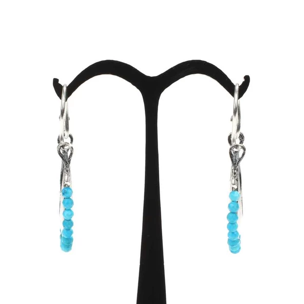 925 Ayar Gümüş Ay Modeli Turkuaz Küpe - Resim 8