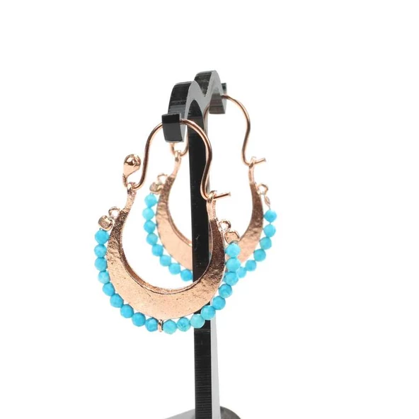 925 Ayar Gümüş Ay Modeli Turkuaz Küpe - Resim 5