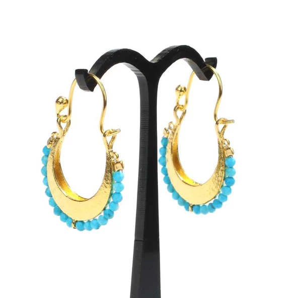 925 Ayar Gümüş Ay Modeli Turkuaz Küpe - Resim 2