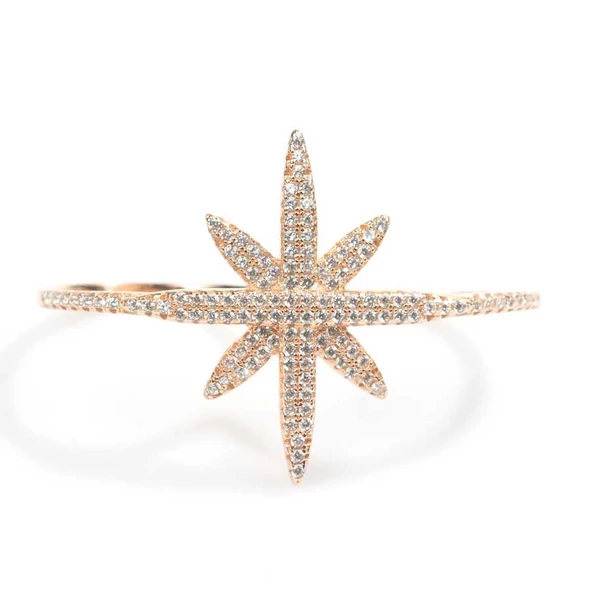 925 Ayar Gümüş Çift Parmak Kuzey Yıldızı Tasarım Yüzük - Resim 5