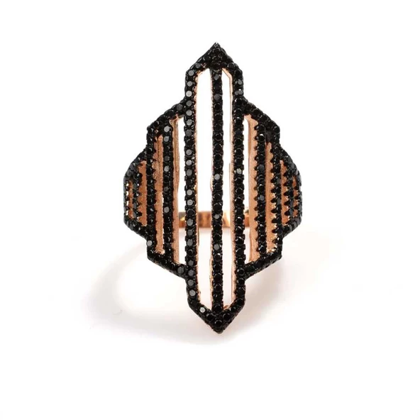 925 Ayar Gümüş Pembe Renk Çizgili Model Yüzük - Resim 5