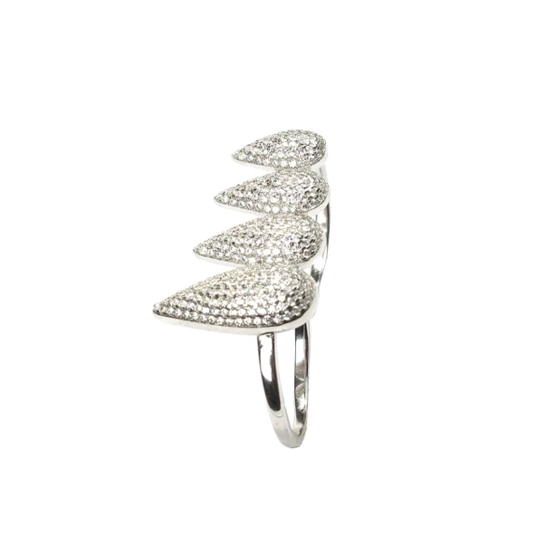 925 Ayar Gümüş Dörtlü Damla Çift Parmak Yüzük - Resim 5