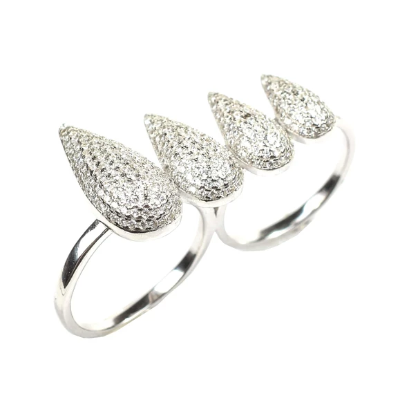 925 Ayar Gümüş Dörtlü Damla Çift Parmak Yüzük ürün görseli 1