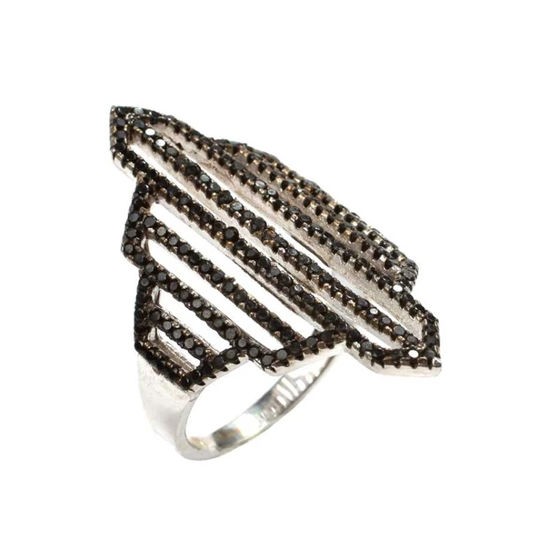 925 Ayar Gümüş Pembe Renk Çizgili Model Yüzük - Resim 3