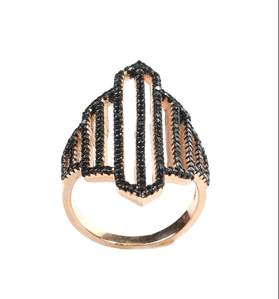 925 Ayar Gümüş Pembe Renk Çizgili Model Yüzük - Resim 7