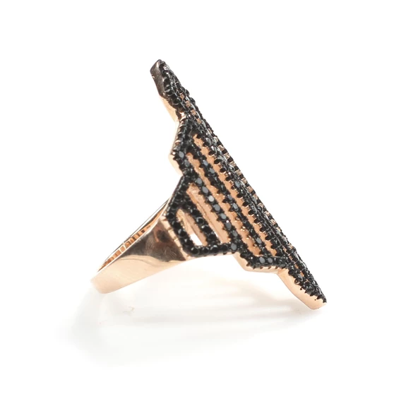 925 Ayar Gümüş Pembe Renk Çizgili Model Yüzük - Resim 6