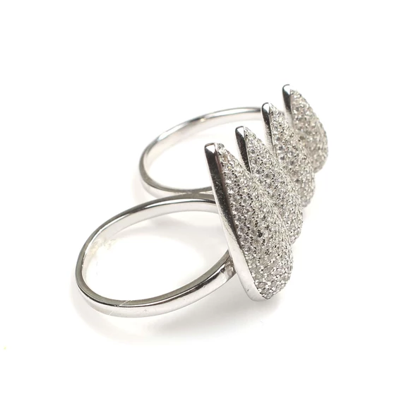 925 Ayar Gümüş Dörtlü Damla Çift Parmak Yüzük - Resim 6