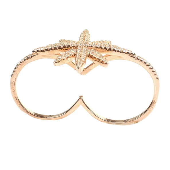 925 Ayar Gümüş Çift Parmak Kuzey Yıldızı Tasarım Yüzük - Resim 7